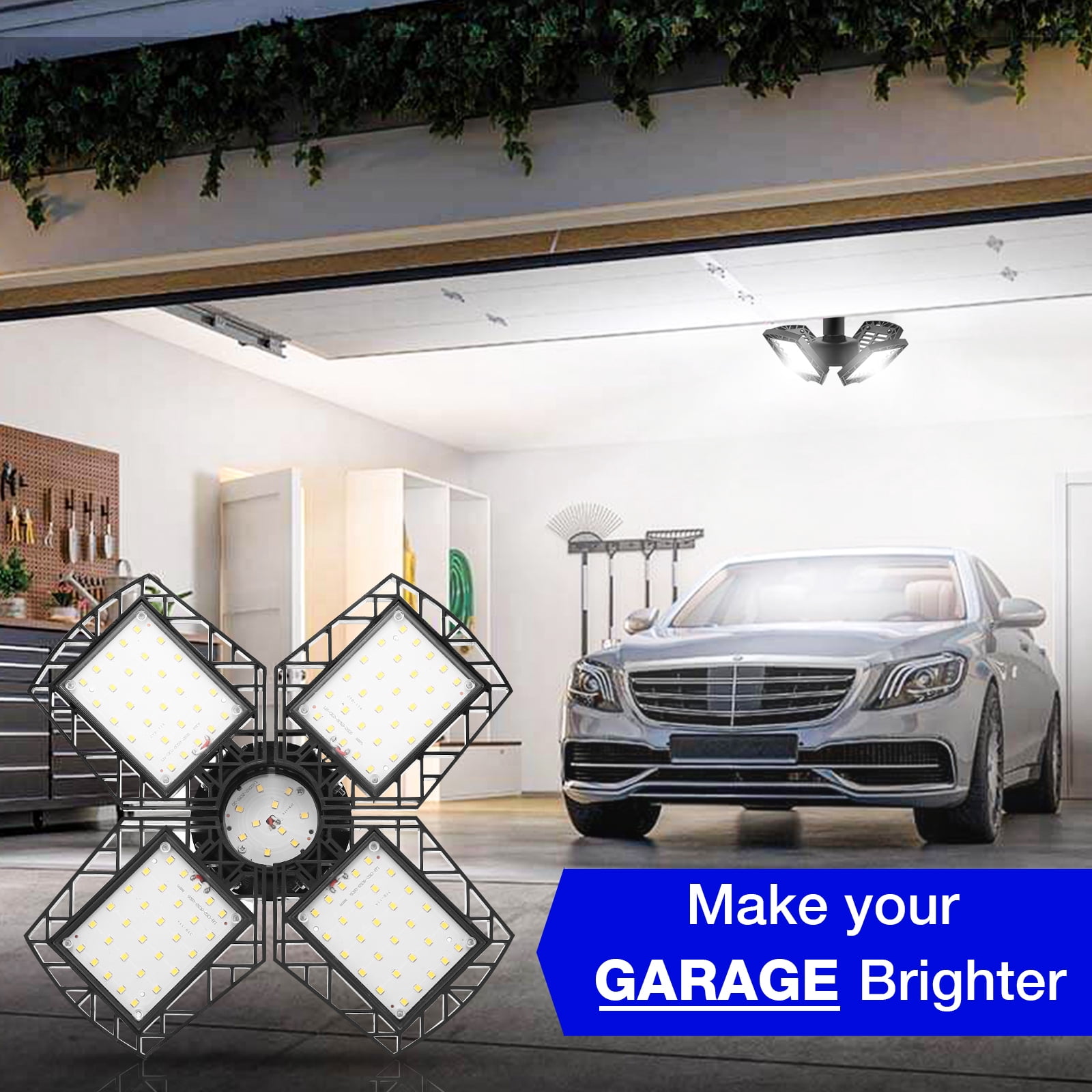 YANSUN  38W 4-Leaf E26 Garage LED Ceiling Light, 6000K Daylight, 8000LM High Brightness Deformable Fixture, for garage, workshop and storage room