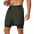 thumbnail image 2 of Men's 2 in 1 Running Shorts Quick Dry Gym Athletic Workout Shorts for Men with Phone Pockets Green M, 2 of 8
