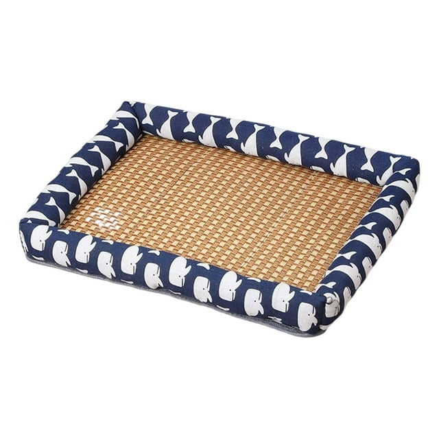 Natural Pet Mat Pet Cooler Summer Linen Rattan Mat Woven Breathable Square Washable Rattan Bed with Edge for Dogs Cats