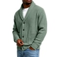 thumbnail image 4 of CHCNHAC Mens V Neck Cardigan Sweater Shawl Collar Button Front Ribbed Knit Long Sleeve Casual Winter Knitwear Outerwear, Army Green, 4 of 6