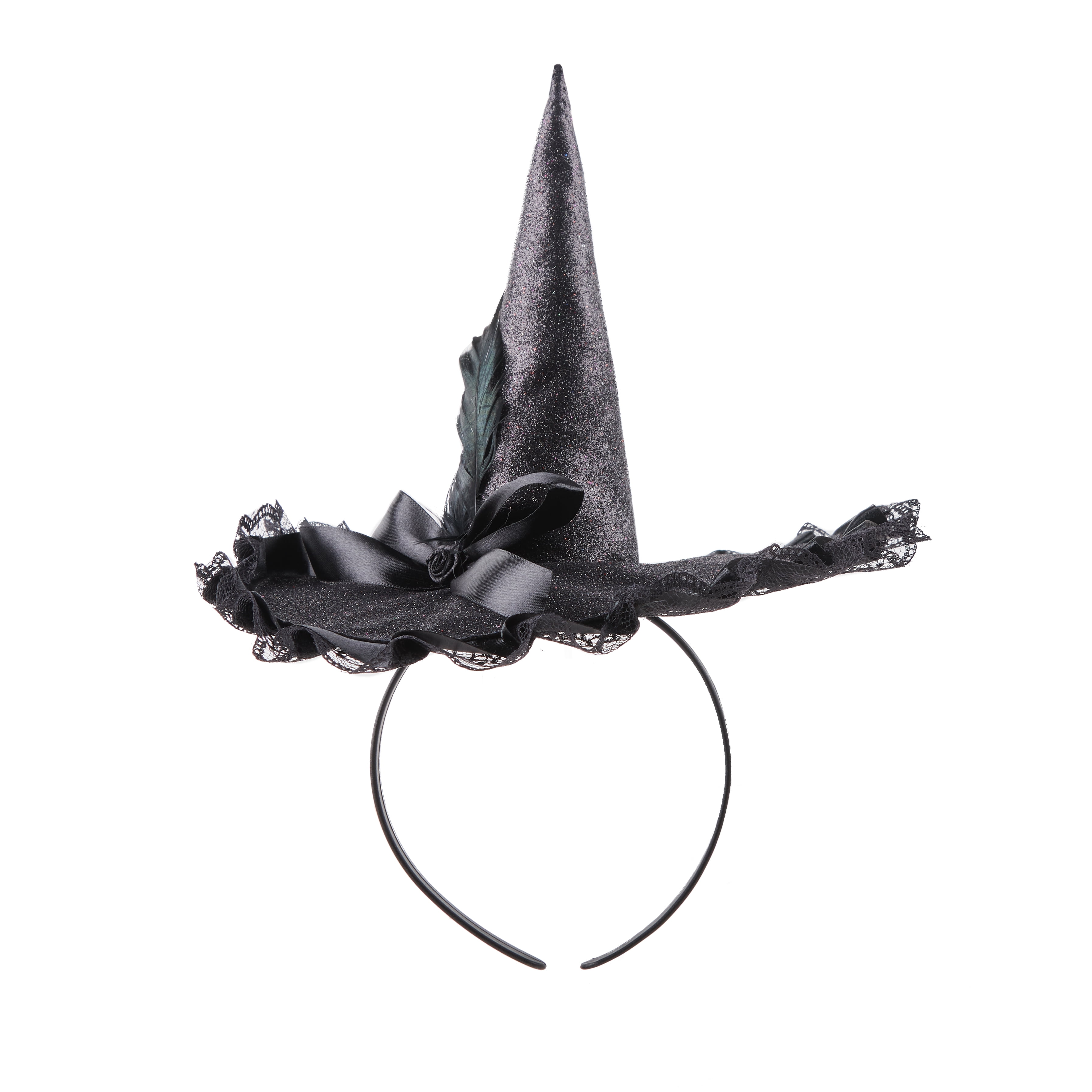 WAY TO CELEBRATE! Female Mini Glitter Black Witch Hat Headband Halloween Costume Accessory