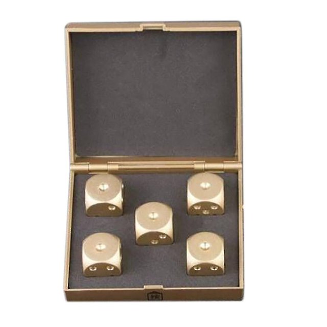 Dados de aleación de aluminio de 5 piezas, dados de Metal portátiles de 15mm con estuche, dados creativos de Mahjong dorados de 6 caras