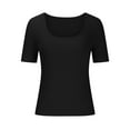 thumbnail image 4 of Tshirts For Women Short Sleeve Square Neck T Shirts Solid Color Slim Fitted Ribbed Basic Tees Summer Casual Tee Tops, 4 of 5