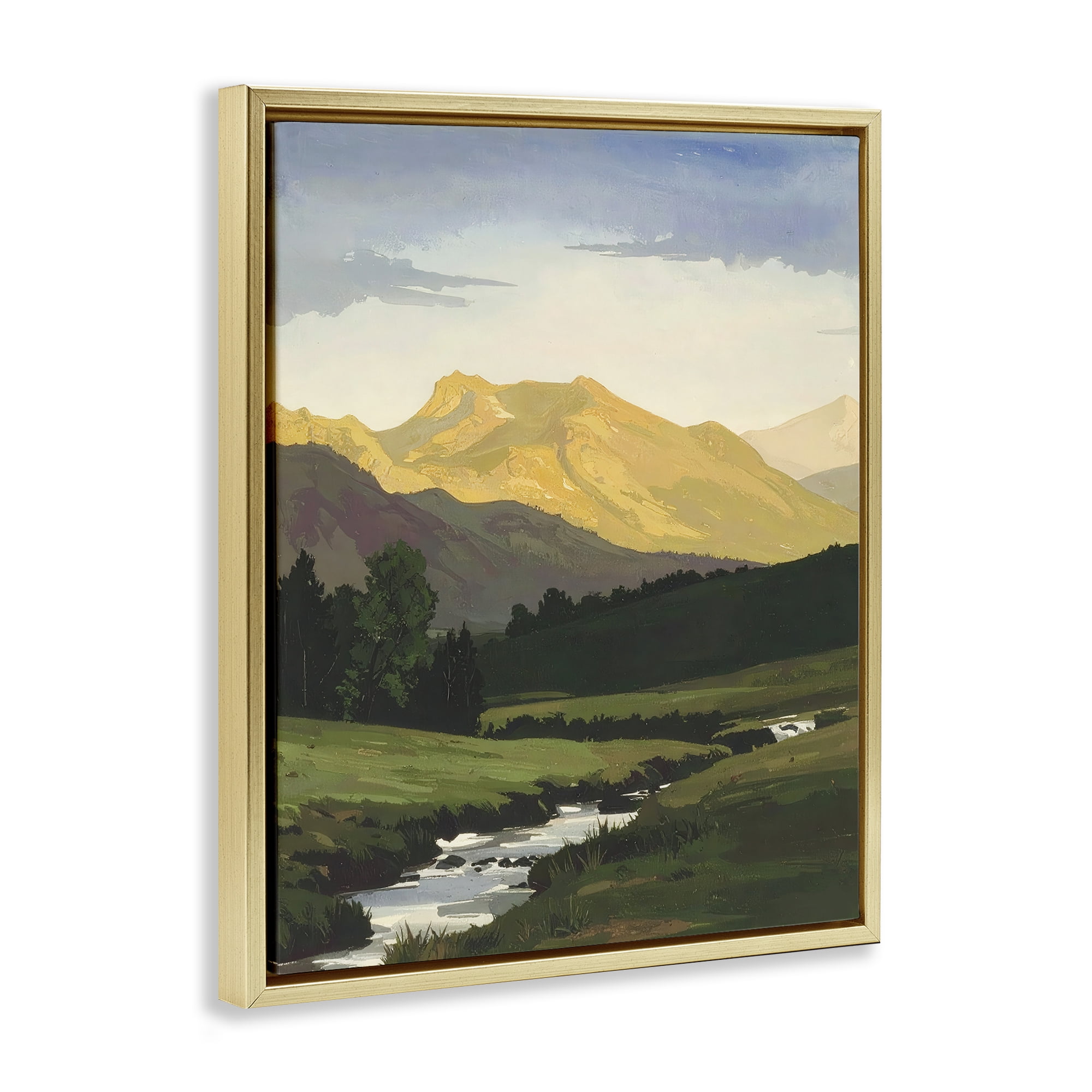 Stupell Industries Mountain Across The Valley Gold Framed Floater Canvas Wall Art, design by Alonza Saunders