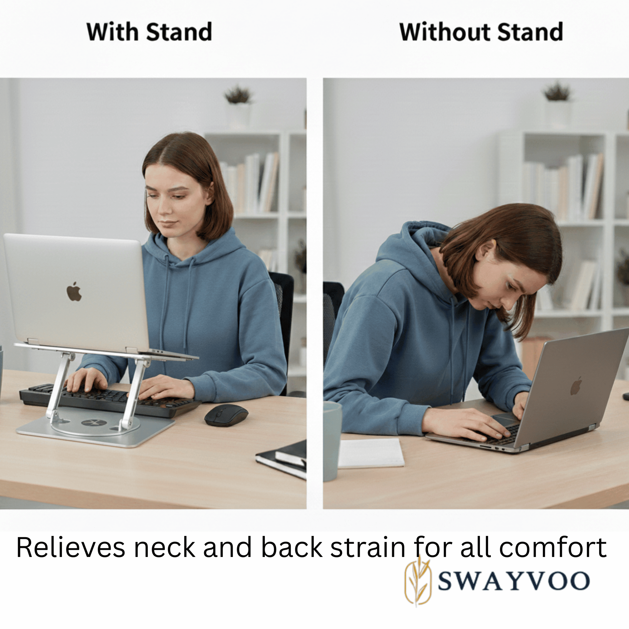 Swayvoo Laptop Stand for Desk, 360° Rotating Ergonomic Laptop Holder — Height Adjustable Foldable Aluminum Computer Stand Compatible with MacBook, Dell, HP, Lenovo, 10–16 Inch Laptops