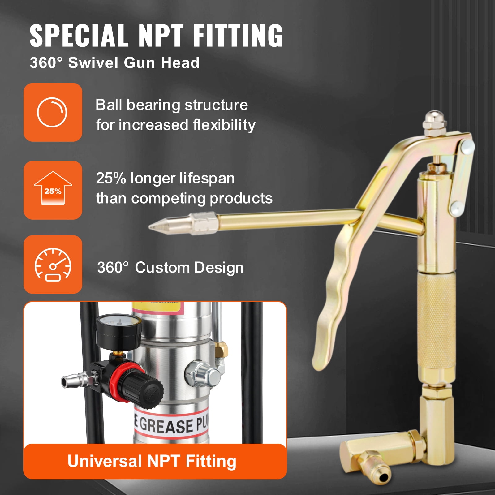 KFFKFF Lubrication Pump, 3 Gallon 12L, Pneumatic Grease Pump with 13 ft Pressure Hose and Grease Gun, Air Powered Grease Drum Pump with Wheels, Mobile Grease Pump with 50:1 Pressure Ratio