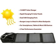 Opteka SP-10W Universal 10-WATT Triple-Panel Rapid Solar Charger with 2 USB Ports for Smartphones, Tablets & Other USB Powered Devices