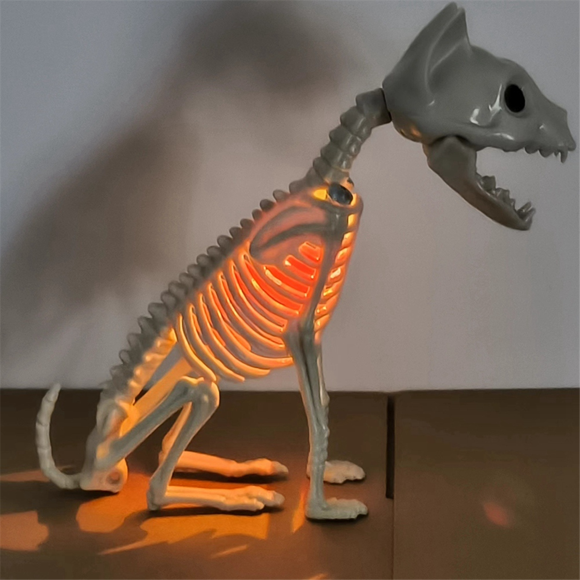 Halloween Cat Statue Skeleton Ornament Model with Light Aesthetic Desktop Crafts Animal Statue for Cabinet Bookshelf