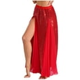 thumbnail image 3 of Kaerm Women's Ballroom Dance Swing Skirt Sequin Sides Split Flared Skirt Modern Dance Long Skirt Red One Size, 3 of 6