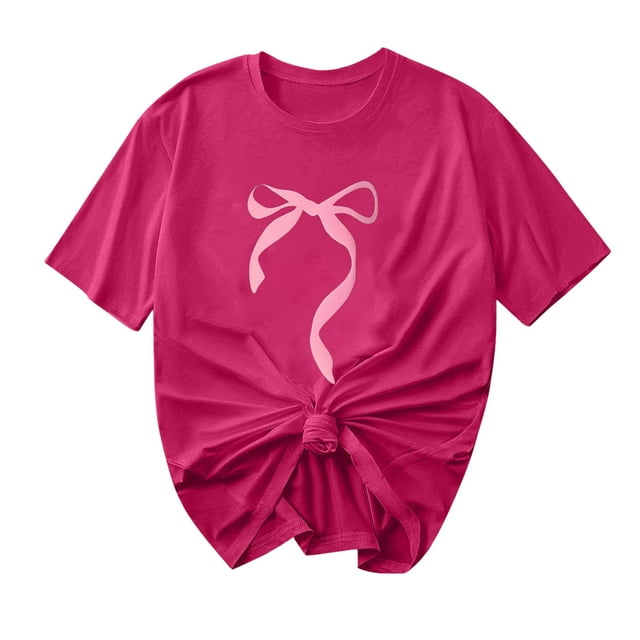 Primavera Top Mujeres Moda Casual Nueva Cinta de Arco Impresa Cuello Redondo Camiseta de Manga Corta, Camiseta de Cuello Tripulado