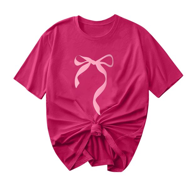 Primavera Top Mujeres Moda Casual Nueva Cinta de Arco Impresa Cuello Redondo Camiseta de Manga Corta, Camiseta de Cuello Tripulado