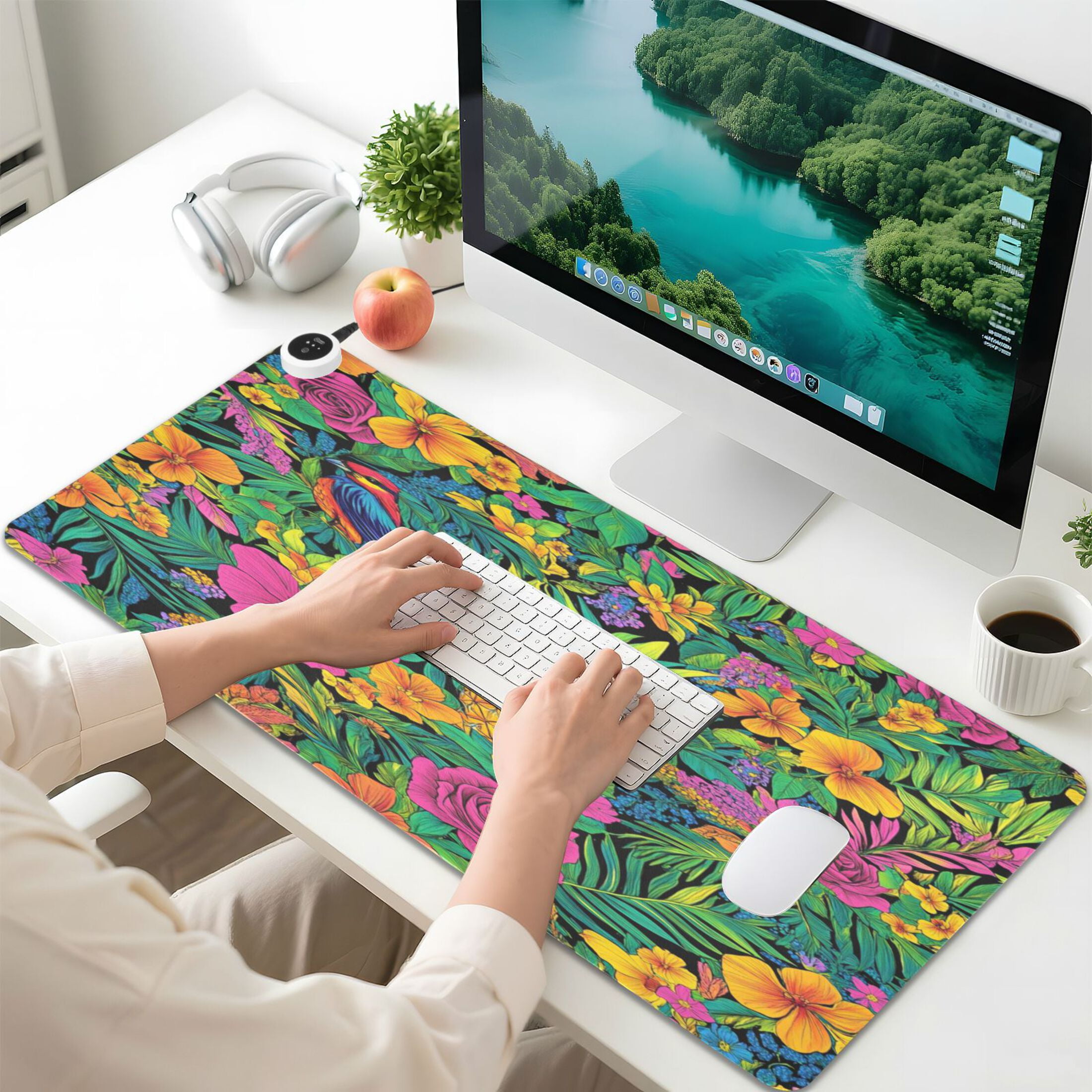 Wobogo Tropical Pineapple Heated Mouse Pad Extra-Large Desk Mat With 3 Heating Levels and 3-hour Auto Shut-Off Protection Ideal for Computer Keyboards Home Office Hand-warming Essential 31.5in × 13in