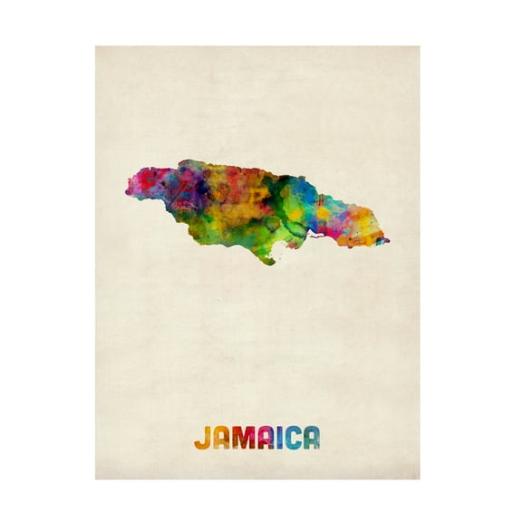 Trademark Fine Art Michael Tompsett Jamaica Watercolor Map Canvas Wall Art - 14x19