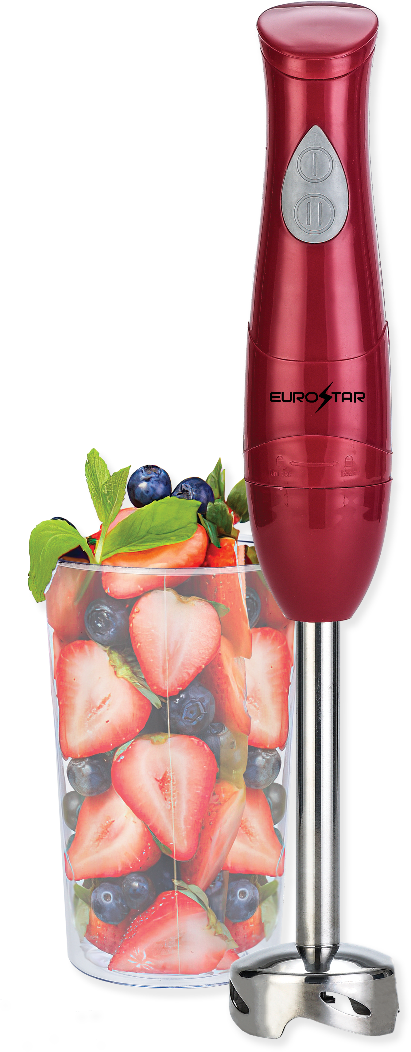 EUROSTAR EH441R 2-Speed Hand Blender with Stainless Steel Detachable Shaft, Red