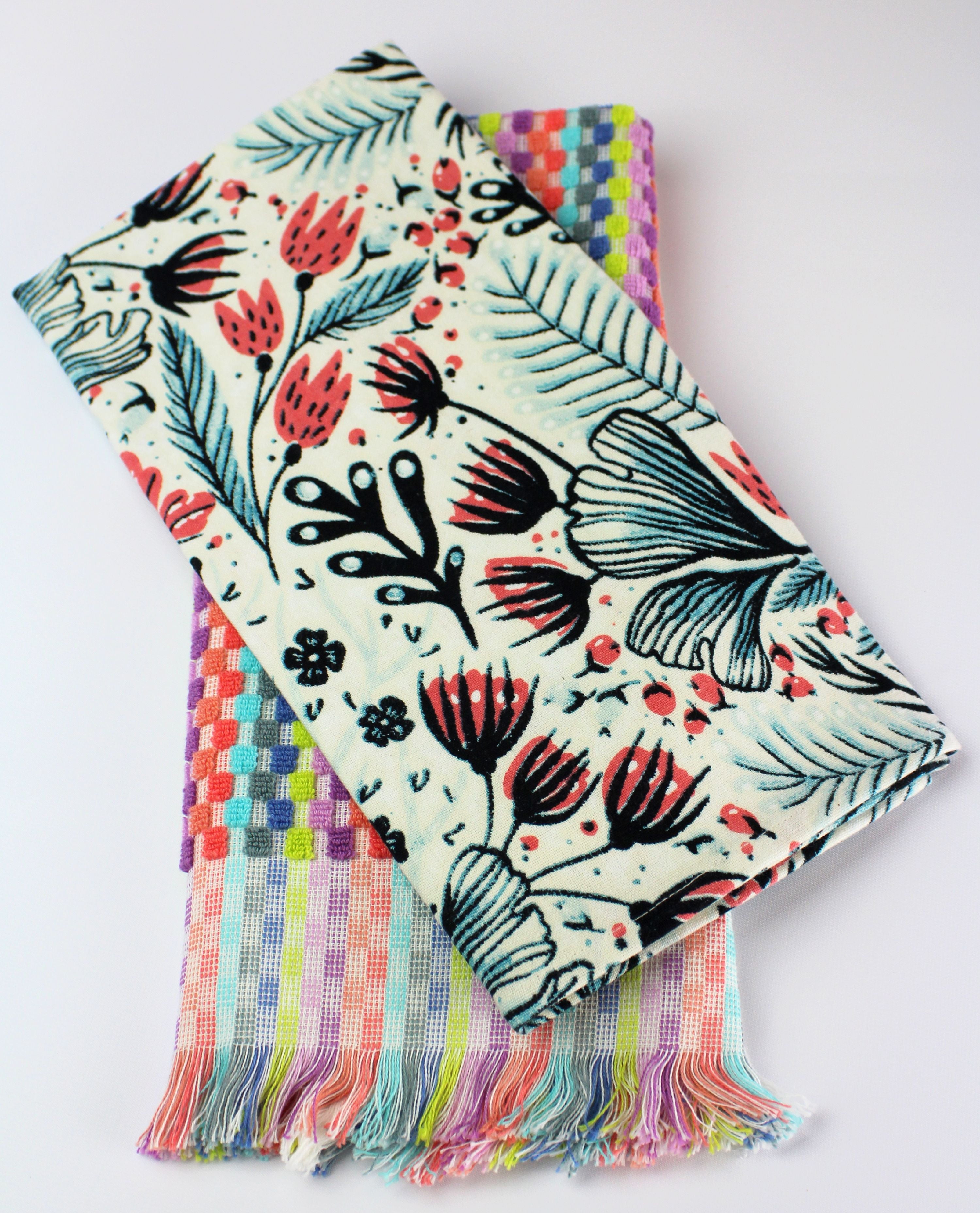 Peach and Oak (2) Pack Aqua Kitchen Towel Set (1) MultiColored Terry Towel + (1) Tea Towel