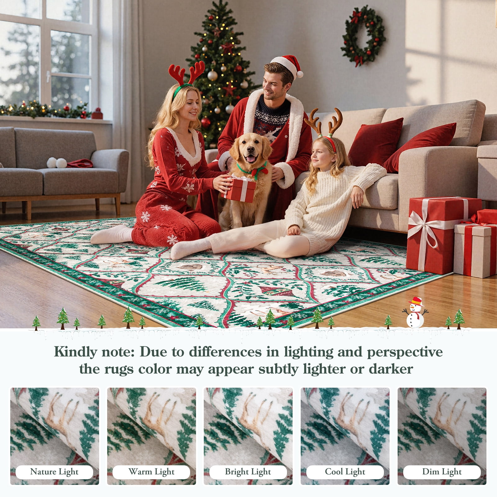 Moynesa 8'x10' Christmas Area Rug for Living Room,Cream Large Rug Xmas Tree Modern Rug Kitchen Rug Washable Rug Non Slip Moroccan Carpet Holiday Decor Soft Accent Rug for Bedroom Dining Room