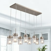 8 Lights Kitchen Island Lighting,Brushed Nickel Linear Chandeliers,Dining Room Light Fixtures with Clear Glass Shade,Farmhouse Chandelier for Dining Room