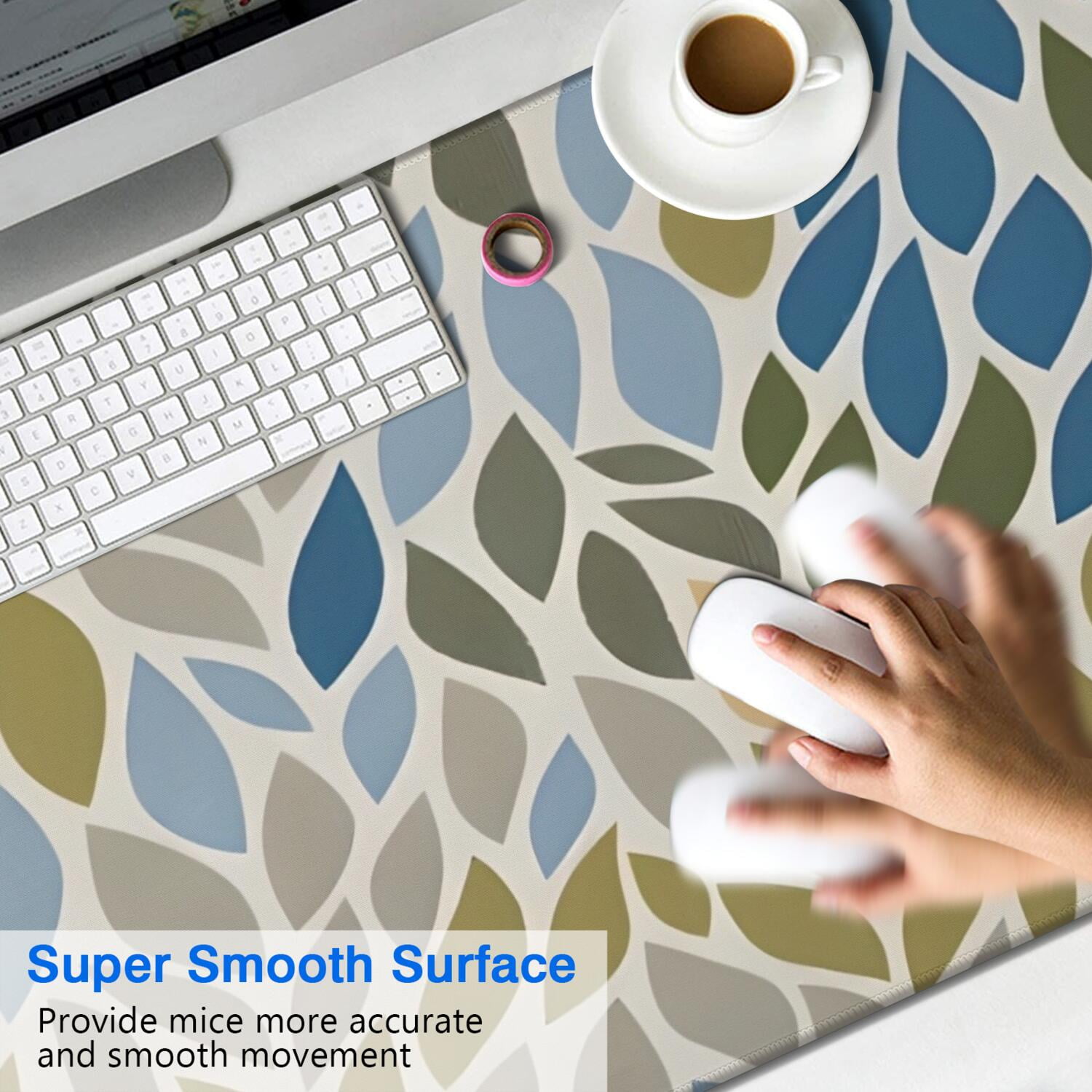 Long Mouse Pads for Desk,Blue Leaf and Vine Pattern Desk Mats on Top Of Desks, Desk Mouse Pad Extra Large with 3mm Non-Slip Base and Stitched Edge for Gaming,Office,Work,Home 47.3"x23.6"
