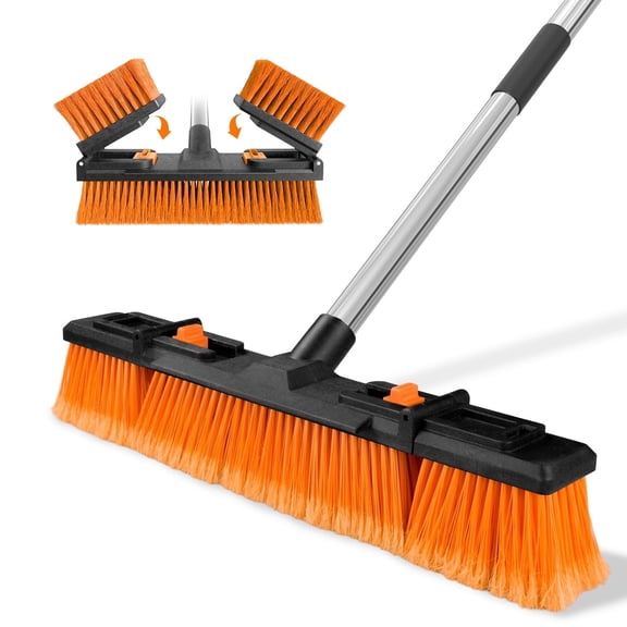 Nicecastle Push Broom Brush for Floor Cleaning with 60” Long Handle and Stiff Bristles,Adjustable brush head length, Heavy Duty Broom for Courtyard Garage,shop,outdoor broom(Orange)
