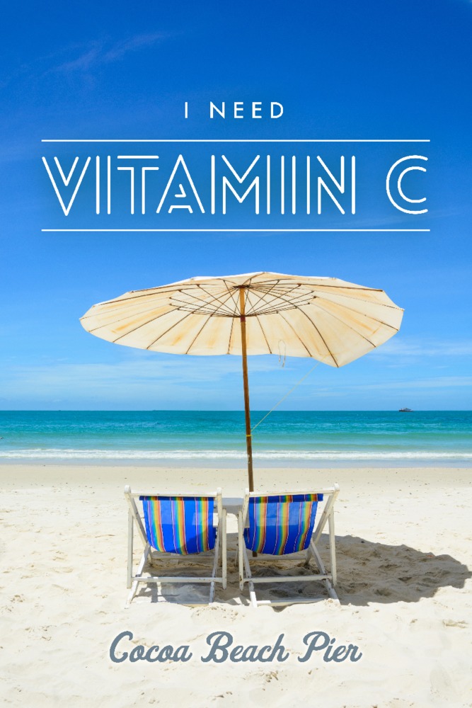 Cocoa Beach Pier, Florida, I Need Vitamin C, Beach Chairs and Umbrella