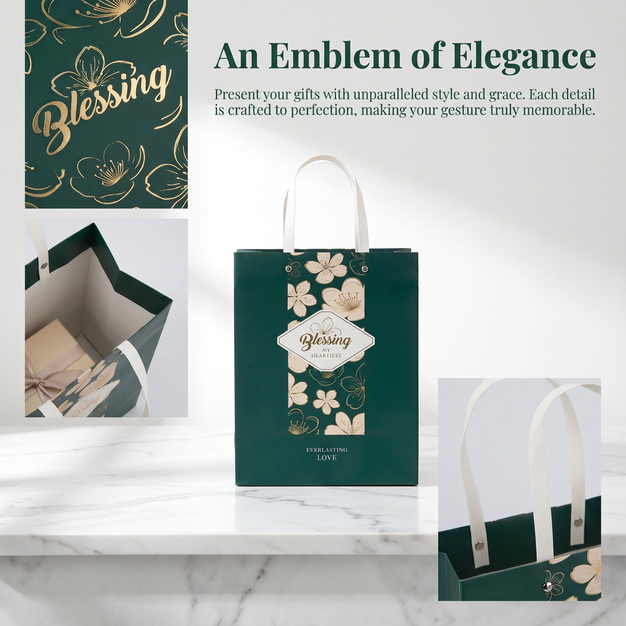 Unique Bargains Medium Gift Bags with Wide Flat Bottom for Occasions Green 8.5"x 4.3"x 11"