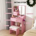 thumbnail image 3 of HSUNNS Lighted Makeup Vanity Table, Pink Dressing Desk with Charging Station and Hair Dryer Holder, Female Gift, 3 of 11
