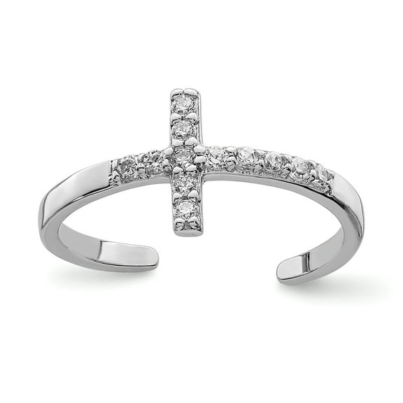 Primal Silver Sterling Silver Rhodium-plated Cubic Zirconia Cross Toe Ring