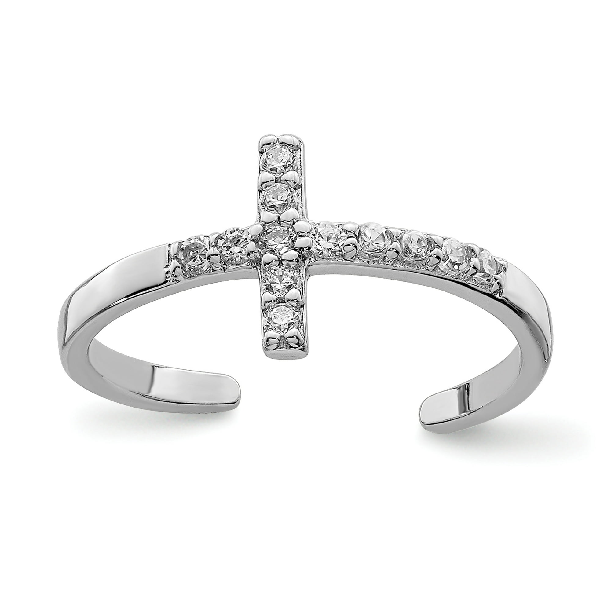 Primal Silver Sterling Silver Rhodium-plated Cubic Zirconia Cross Toe Ring