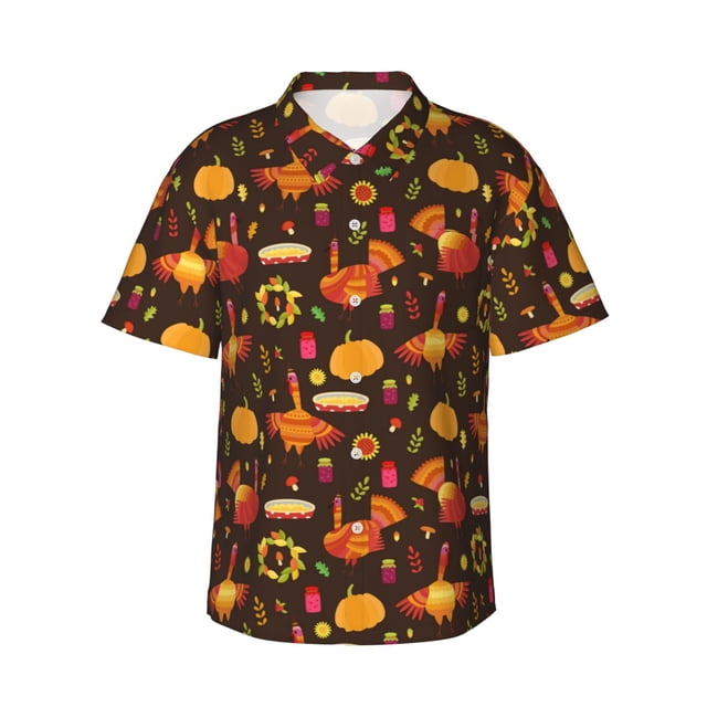 Balery Thanksgiving Turkey Camisas hawaianas de manga corta para hombre, camisas playeras de corte holgado, camisas de vacaciones con botones,XX-Large