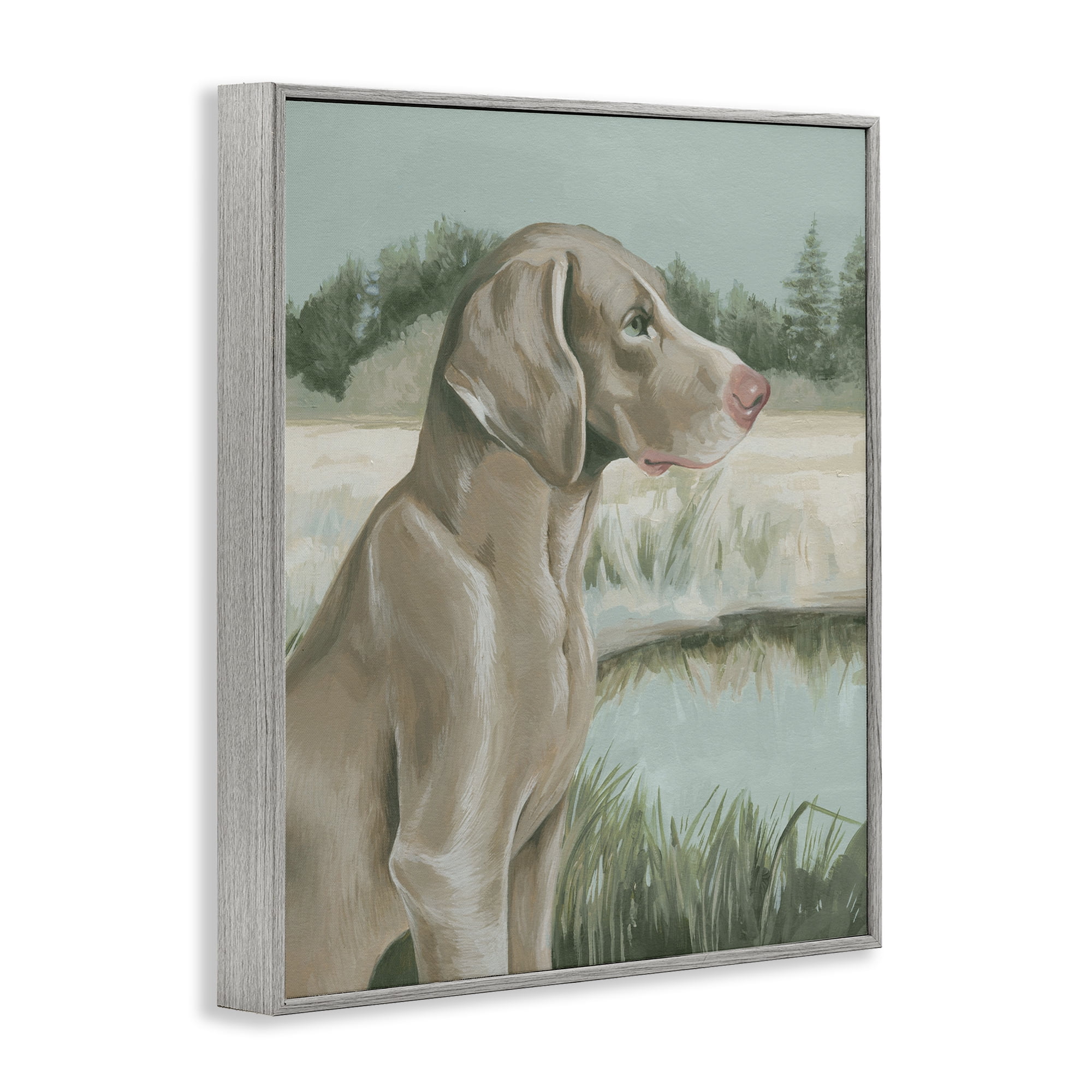 Stupell Industries Labrador Lake Landscape Animals & Insects Painting Gray Framed Art Print Wall Art, 16 x 20