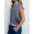 thumbnail image 5 of Women's Light-Weight Cap Sleeve Cardigan Summer Casual Striped Knit Open Front Button Down Sweater Light Blue M, 5 of 8