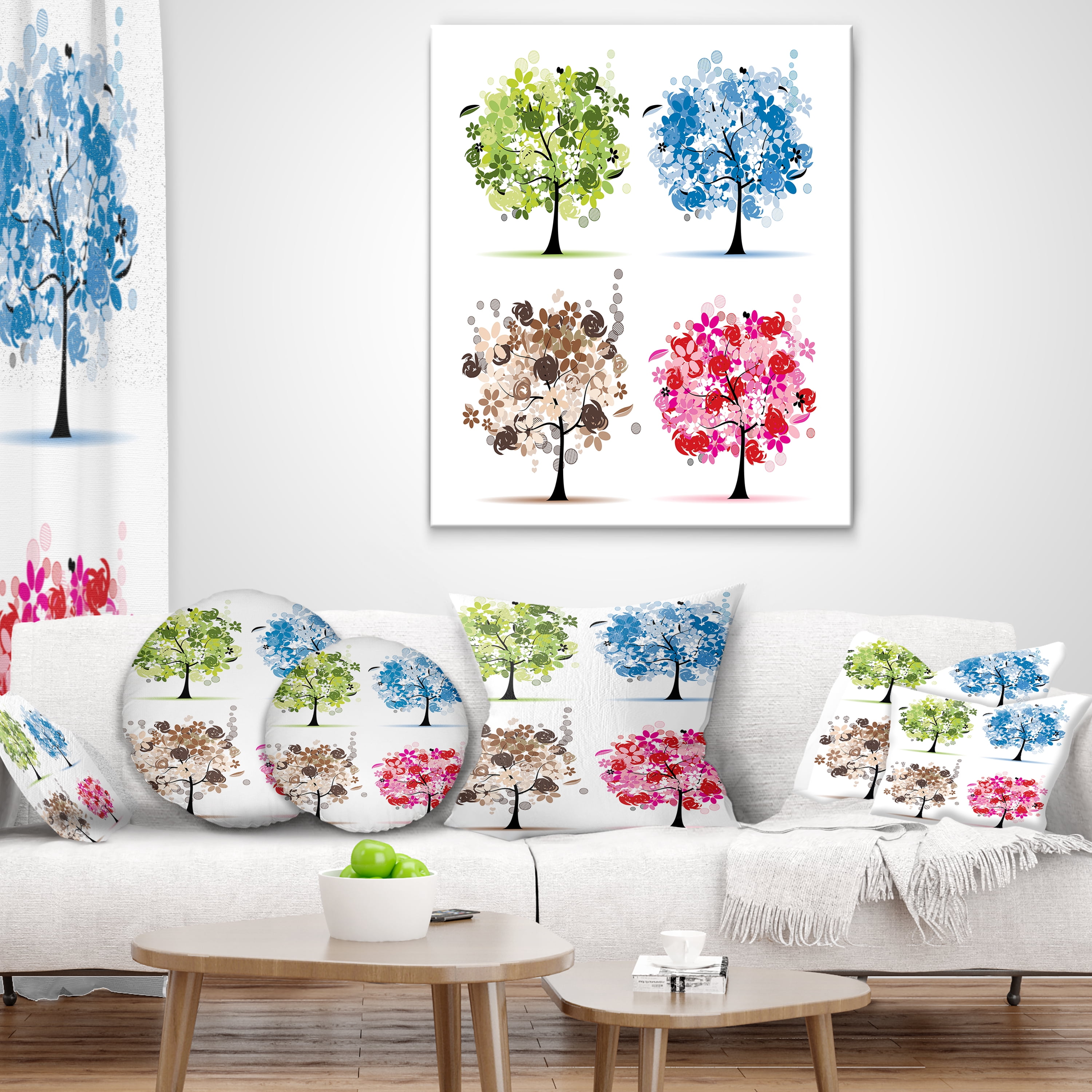 Designart Set of Floral Trees - Floral Throw Pillow - 12x20