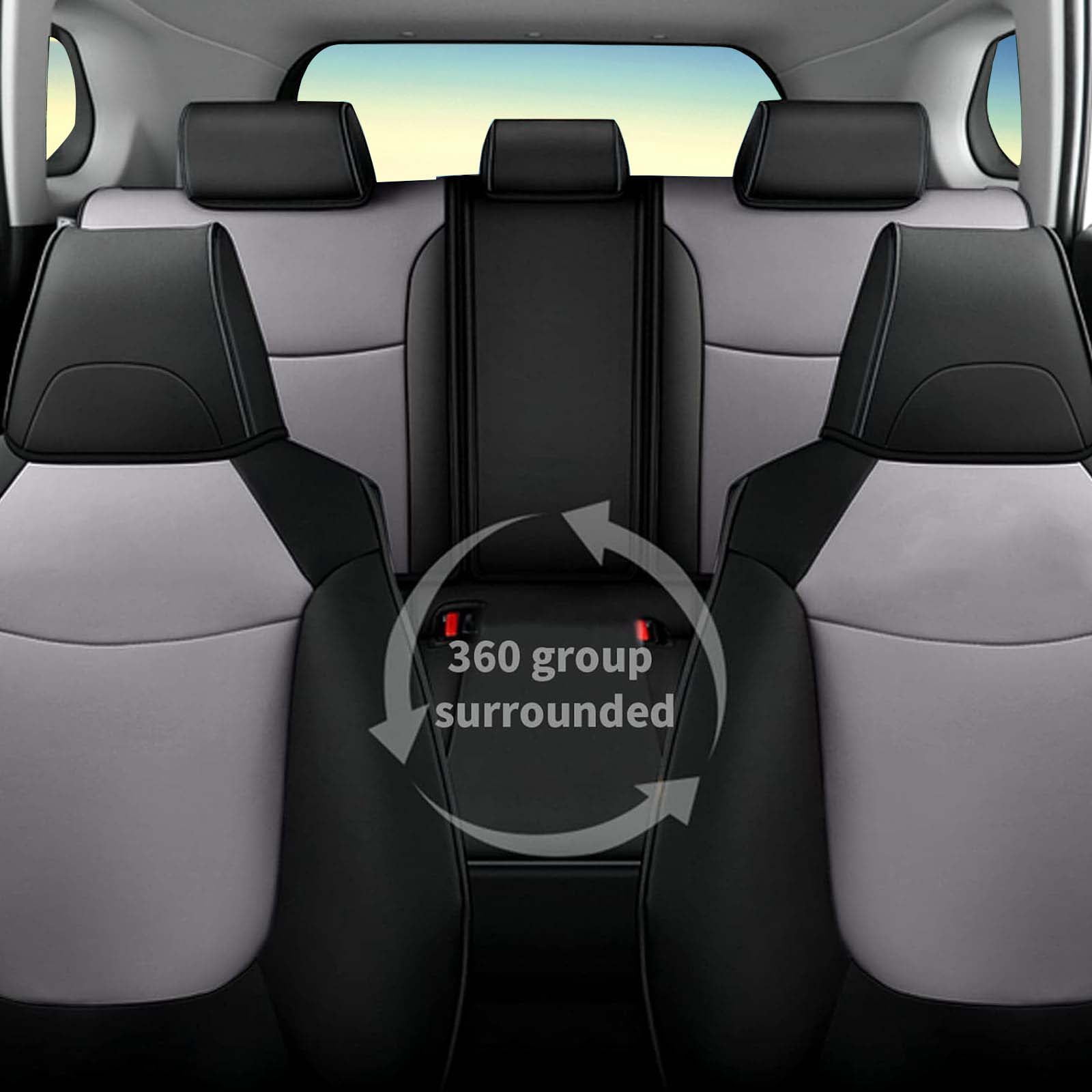 AOMSAZTO Custom Fit Seat Covers for Toyota RAV4: 2019 2020 2021 2022 2023 2024 2025 LE XLE XLE Premium Limited-Faux Leather Full Set Compatible Airbag Seat Protector Black&Grey