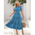 thumbnail image 2 of Merokeety Womens Summer Dresses V Neck Short Sleeve Boho Floral Tiered Midi Dress with Pockets BlueGreen l, 2 of 4