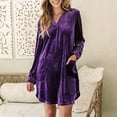 thumbnail image 2 of Fewfanhot Plus Size Dresses Velvet Button Down T Shirts Swing Mini Dress Casual Long Sleeves Lapel Tunic Tops, 2 of 8