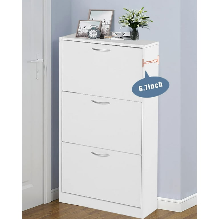 White Tall Shoe Cabinet with 5 Shelves for 10 Pairs Shoes Narrow Entryway  Shoe Storage-Wehomz