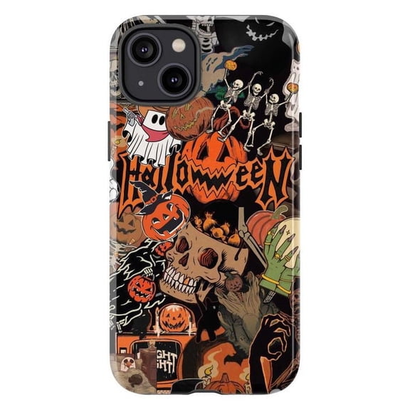 Spooky Halloween Collage iPhone Case – Fun Pumpkin, Ghosts & Skeletons Design, Durable Protective Cover for iPhone 16 15 14 13 12 11 Mini Pro Max