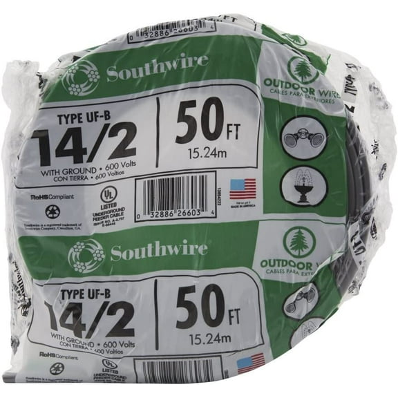 Southwire 13054222 14/2WG UF Wire 50-Foot,Grey