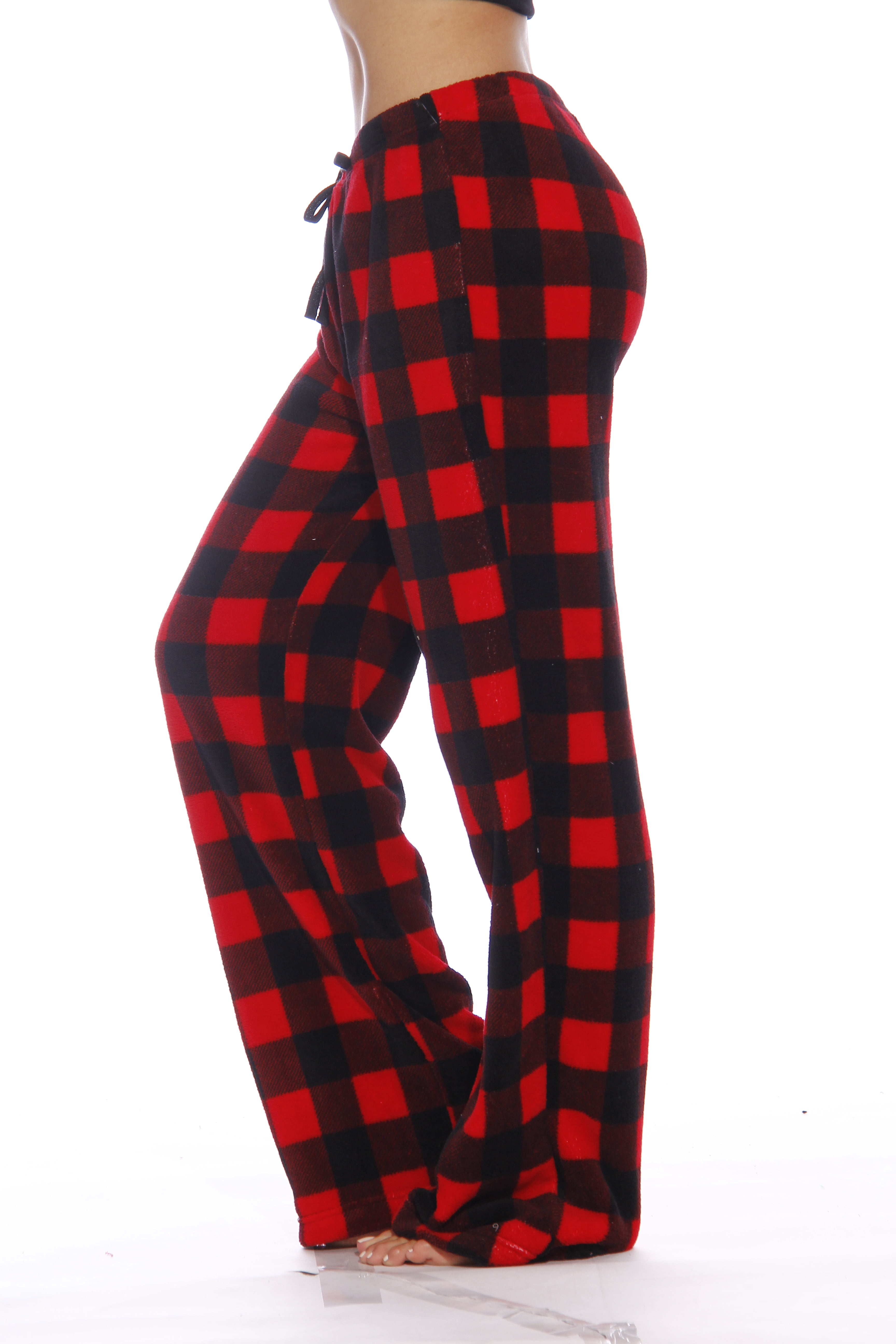 followme Silky Fleece Buffalo Plaid Pajama Pants for Women, Red