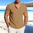 thumbnail image 2 of Summer Button Henley Shirts for Men Short Sleeve Cotton Linen Beach Shirt Lightweight Loose Casual Vacation Blouse Top with Pocket, 2 of 6