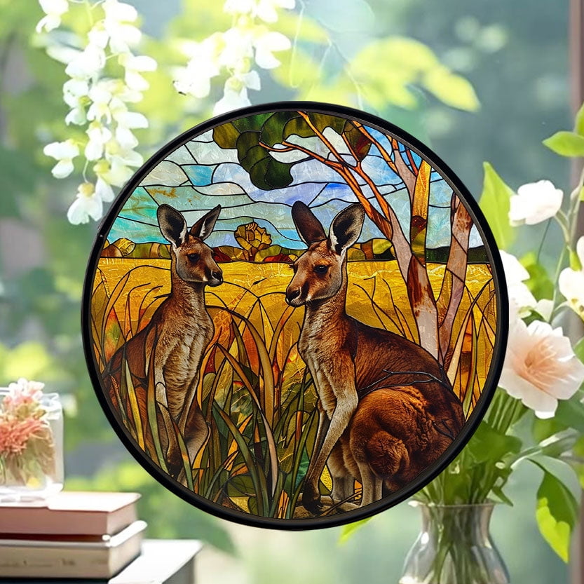 Hanging Stained Glass for Windows Curious Kangaroos, Mother’s Day Keepsake, Valentine’s Day Decor, Festival Gift Ornament, Christmas Ornament Gift, Keepsake 2025