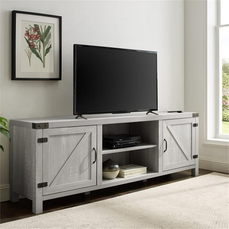 Farmhouse TV Stand and Coffee Table and 2 End Tables Set in Stone Gray