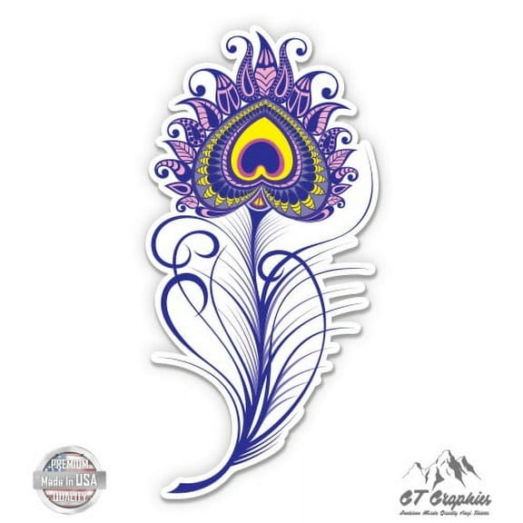 Pretty Feather - 3" Vinyl Sticker - For Car Laptop I-Pad Phone Helmet Hard Hat - Waterproof Decal