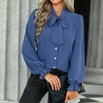 thumbnail image 2 of asdoklhq Blouses for Women Clearance $5, Women Casual Bow Lacing Long Sleeve Solid Color Top Single-Breasted Shirt Blouse, 2 of 9