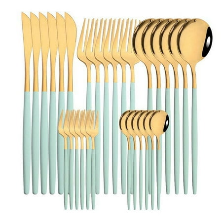 

Stainless Steel Tableware Cutlery Set White Gold Dinnerware Set Knife Cake Fruit Fork Spoon Flatware Set Party Supply