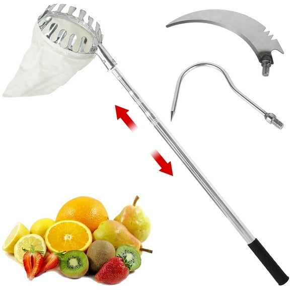 Austok Fruit Picker Tool Adjustable Fruit Picking Harvester with 4.9Ft Telescopic Pole Ergonomic Lightweight Fruit Catcher Fruit Picking Tool for Cherry Berry Orange Lemon Pear
