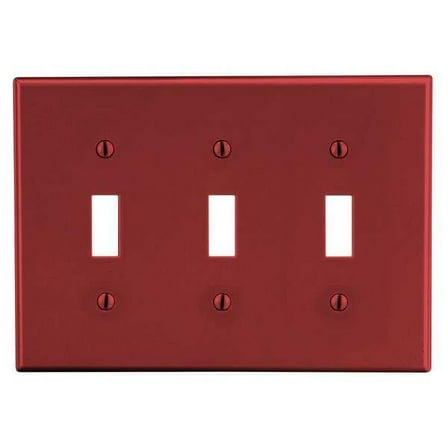 Toggle Switch Wall Plate, Number of Gangs: 3 Plastic, Satin Finish, Red