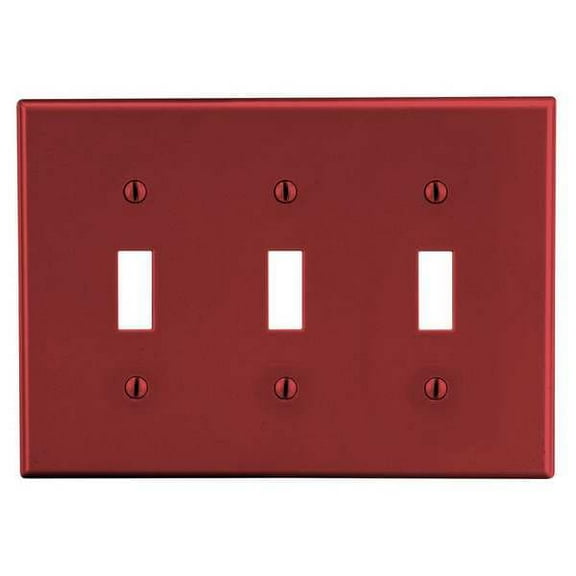 Toggle Switch Wall Plate, Number of Gangs: 3 Plastic, Satin Finish, Red