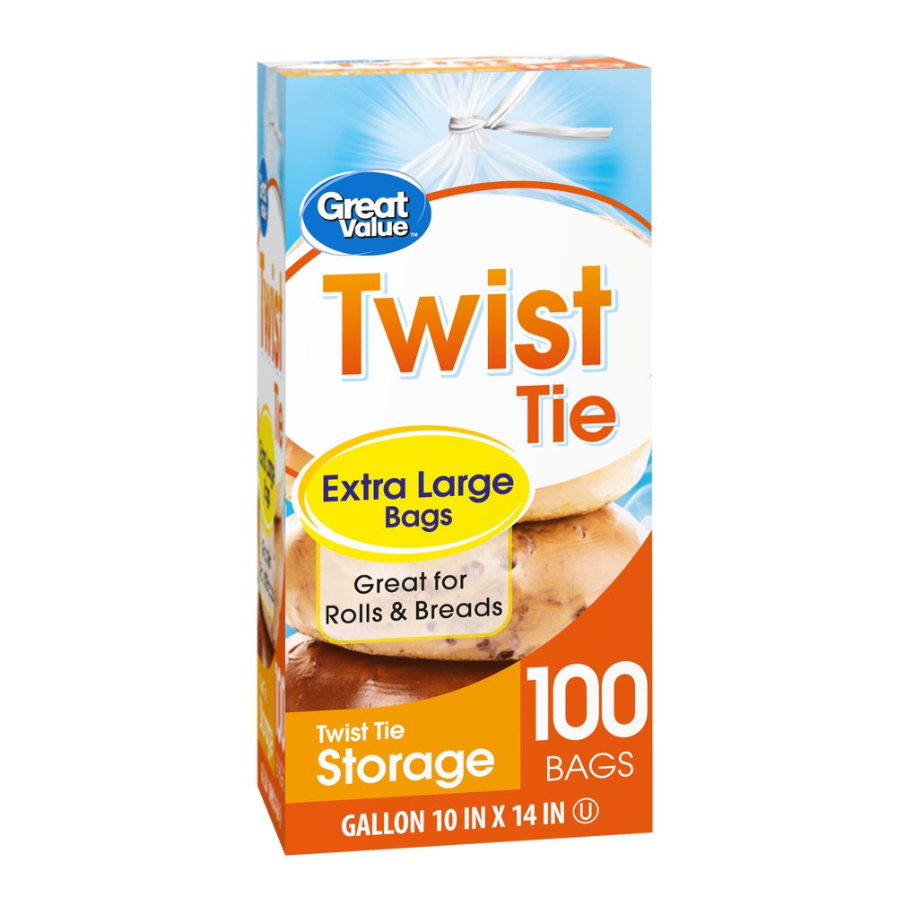 Great Value Twist Tie Storage Bags, Gallon, 100 Count