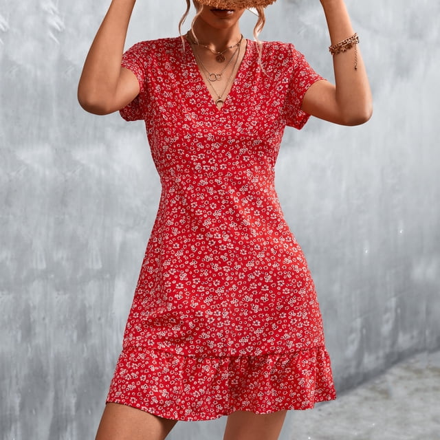 Vestido Floral,Vestido Verano Escote en V Vestido Escote en V Vestido Estampado Optimizado para la Excelencia